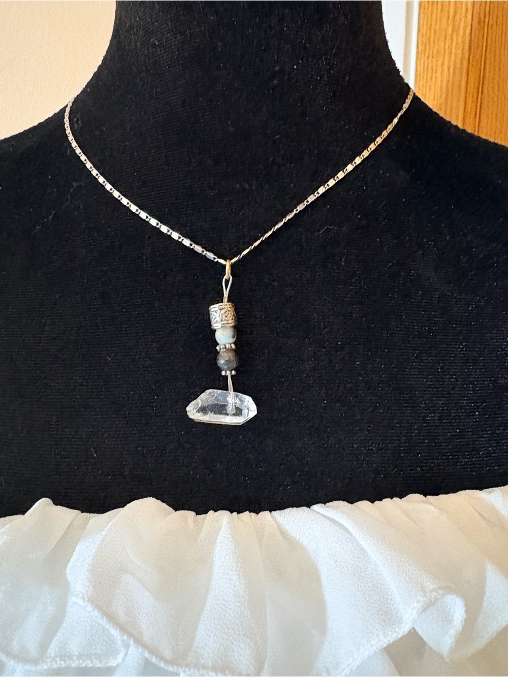 Clear Quartz Pendant Necklace  silver chain HANDMADE by yours truly🍒